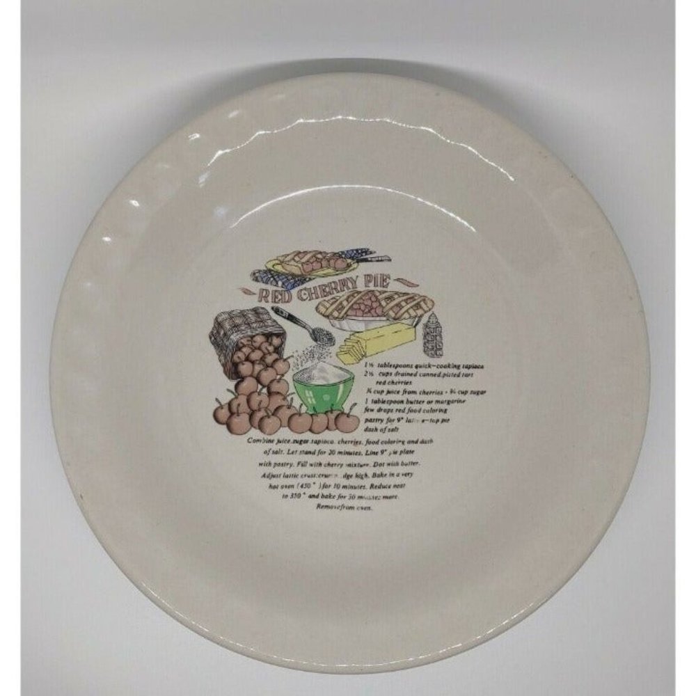 VTG Red Cherry Pie Dish 9" Pie Plate Recipe Dish 2" Deep Ceramic Pie Plate EUC